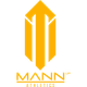 A yellow and white logo for mann up athletics