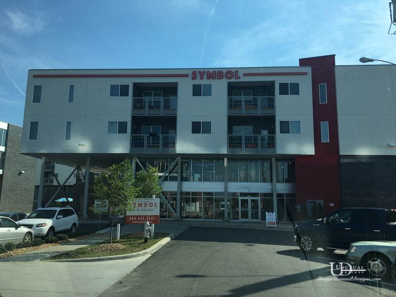 White and red building with 