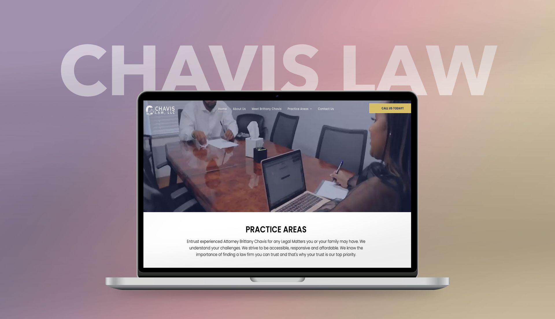 A laptop computer is open to a website for chavis law.