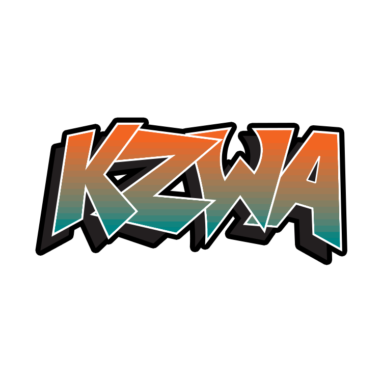 A colorful logo for kzwa on a white background