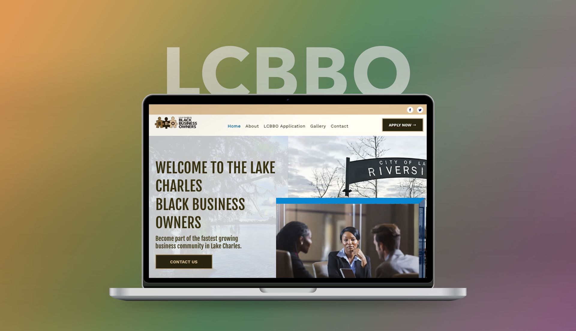 A laptop is open to a website that says welcome to the lake charles black business owners.