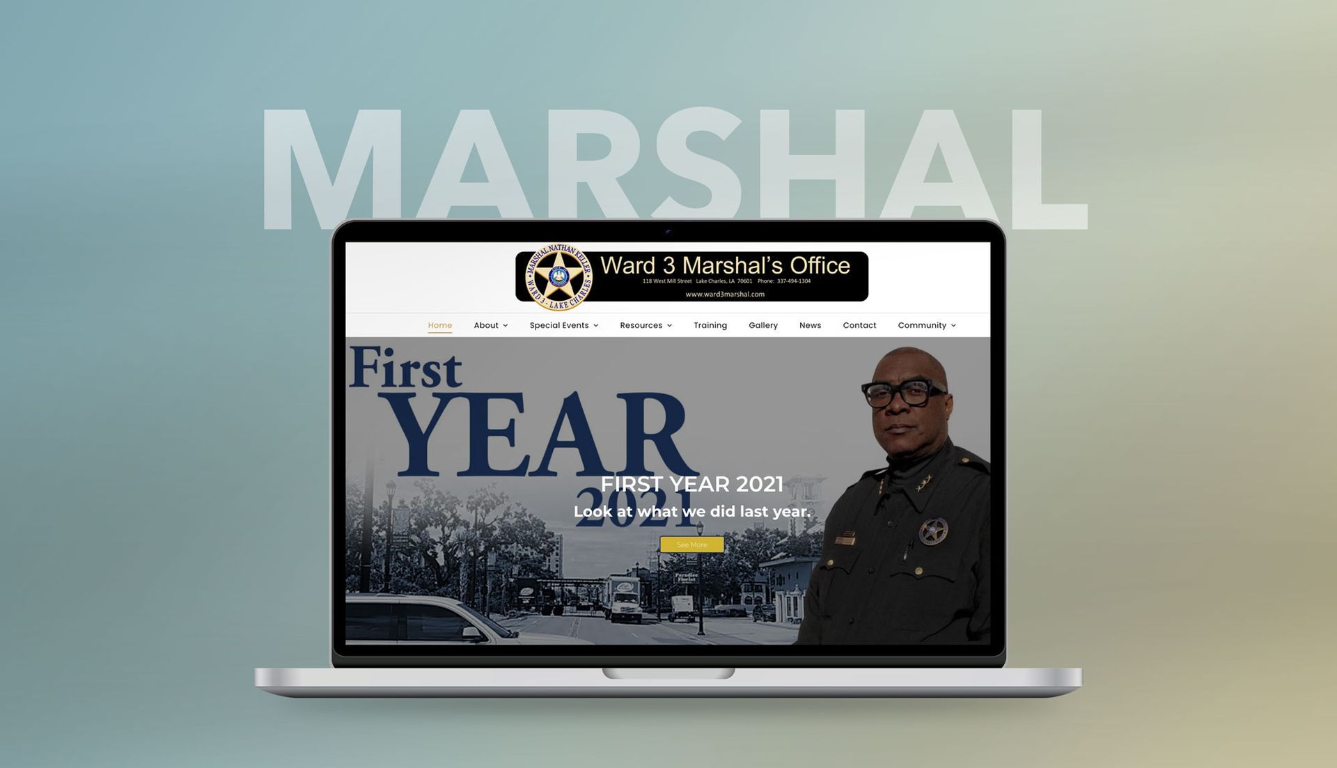 A laptop computer with a police officer on the screen.