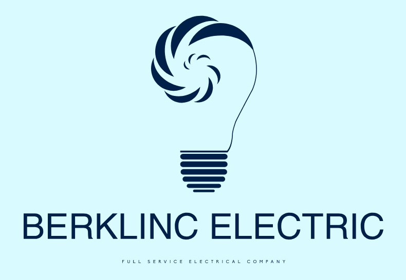 Logo for Berklinc Electric: a lightbulb with a swirling center, blue text on a light blue background.