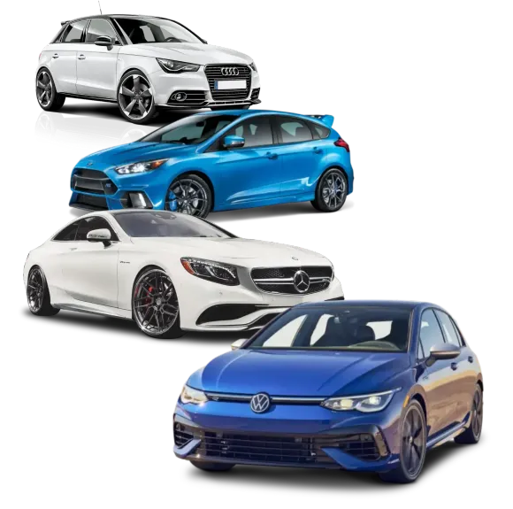 a group of cars are sitting next to each other on a white background .