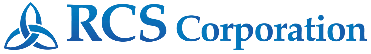 RCS Corporation logo in blue with a stylized three-part emblem