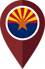 a map pin with the flag of arizona inside of it .