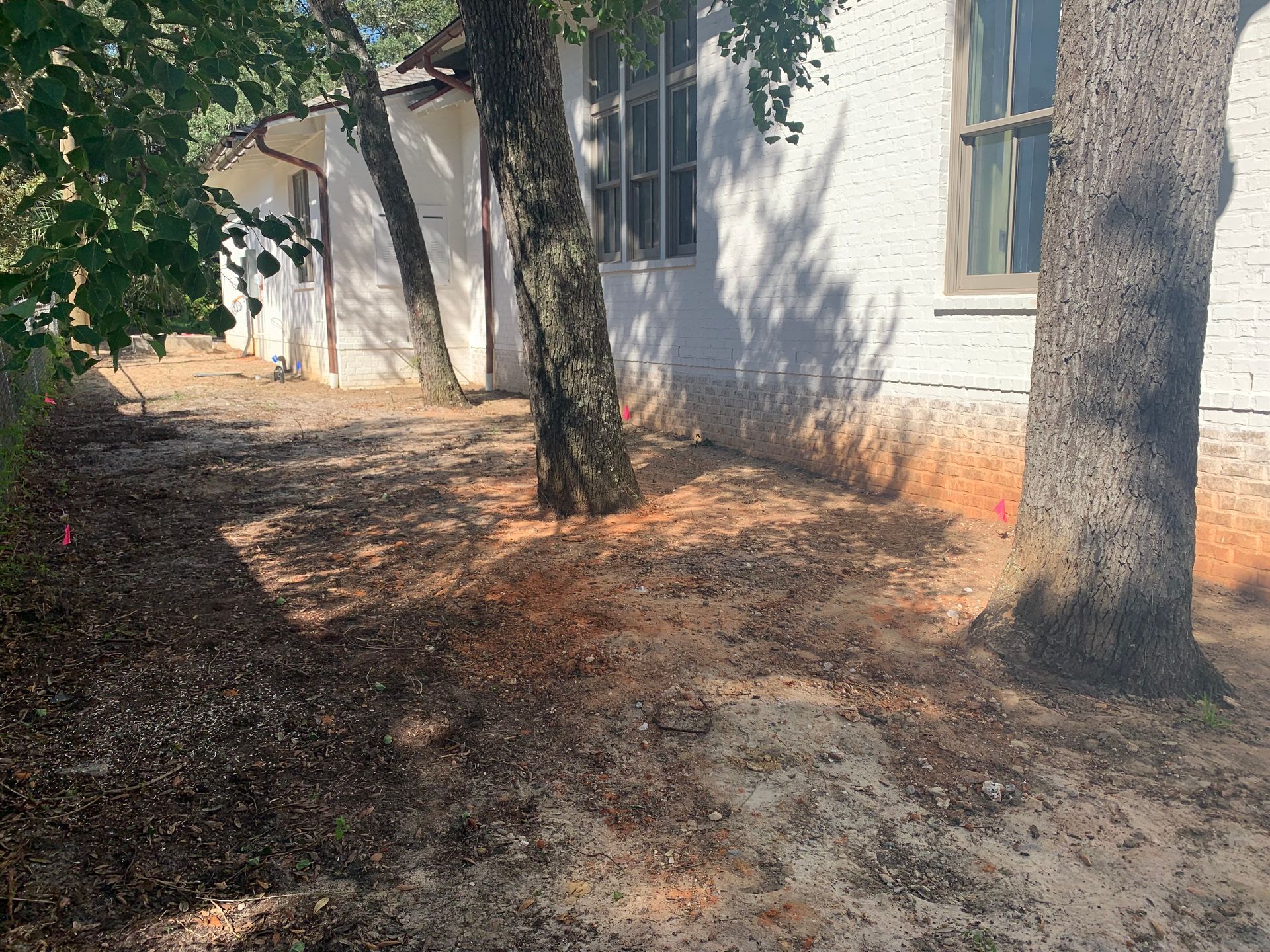 A white house with a tree in front of it.