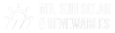 Logo for Mr. Sun Solar & Renewables featuring a stylized sun icon next to white text on a dark background.