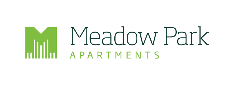 a green and white logo for meadow park apartments