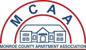 the logo for the monroe county apartment association shows a house in a circle .