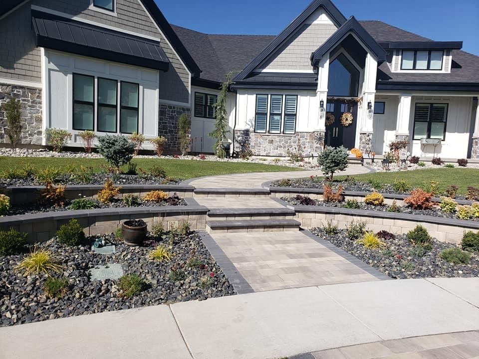 A large house with a walkway leading to it
