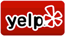 A red yelp logo with white letters on a white background.