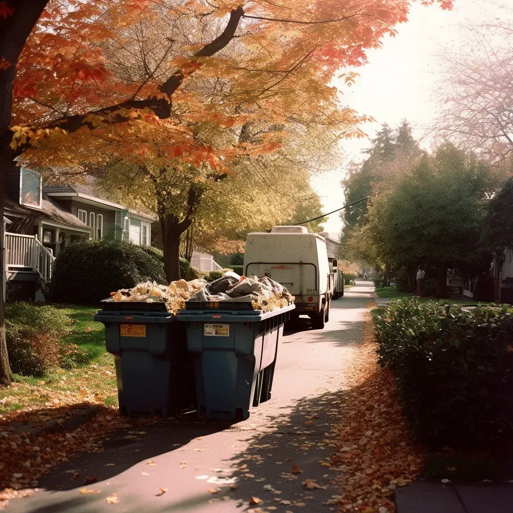 a dumpster in the middle of a road.