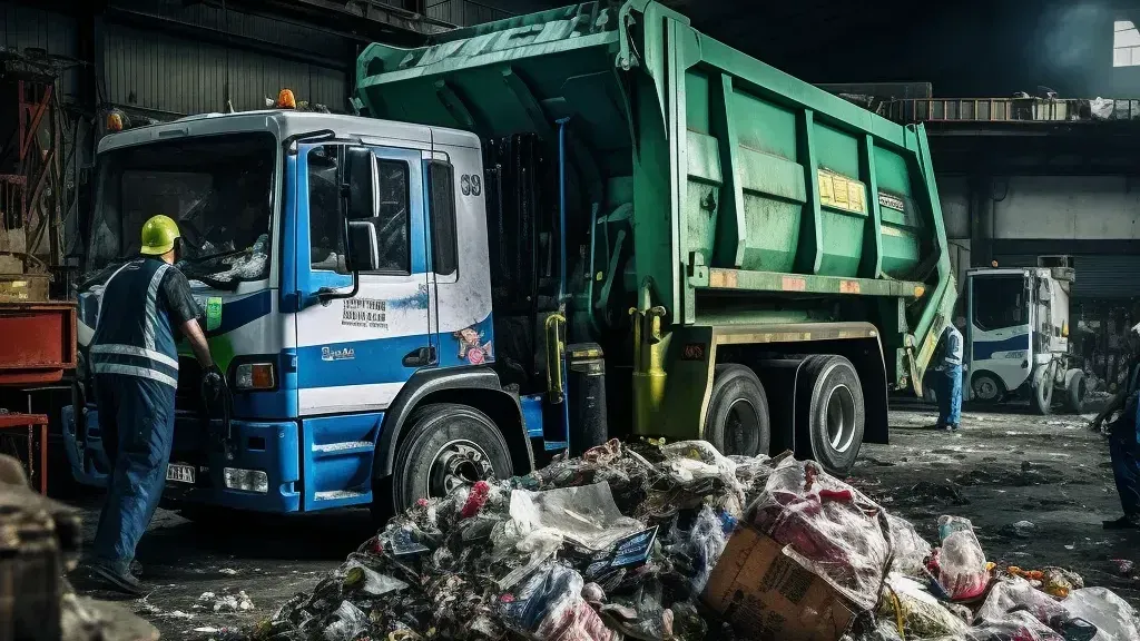 2 waste management worker disposing garbage
