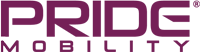 The logo for pride mobility is purple and white.
