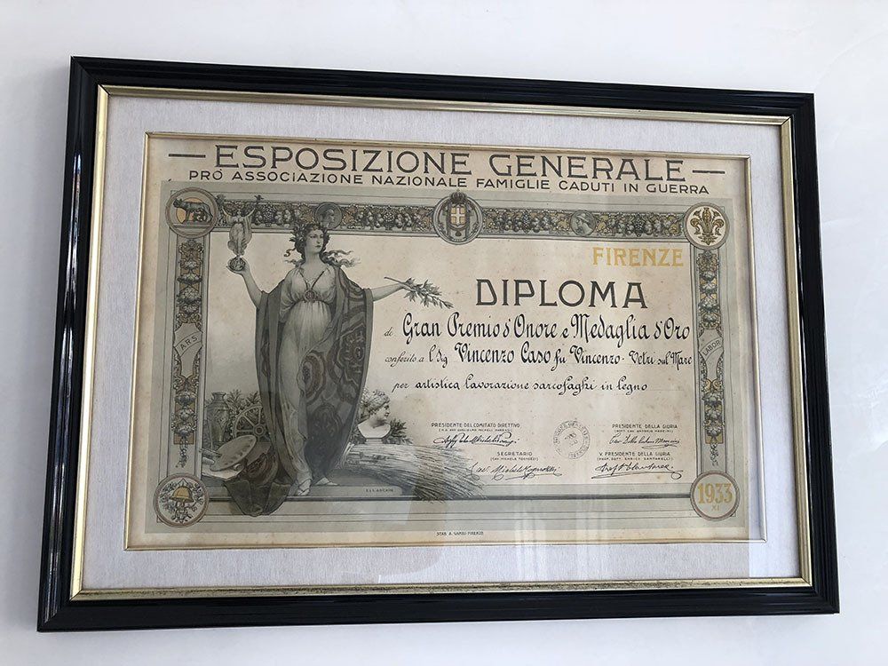 Diploma premio d'onore Onoranze funebri a Salerno