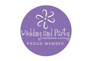 Purple Wedding and Party Network.com proud member logo with white floral icon