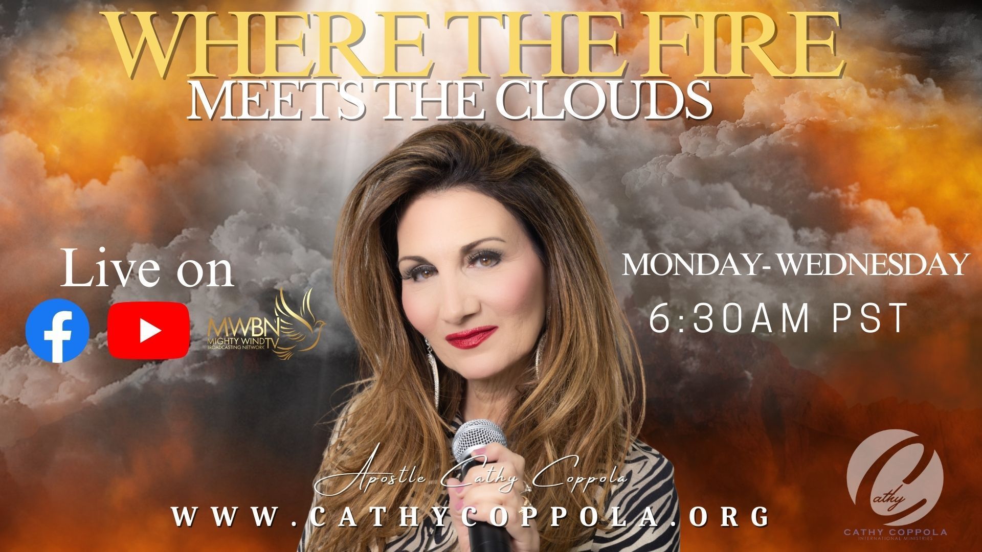 Kingdom Living with Apostle Cathy Coppola.
Online weekday morning's 6:30 am PST Bible Study.
Find us on Facebook, Youtube and Mighty Wind TV Network!