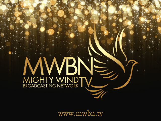 A logo for the mwbn mighty wind tv broadcasting network