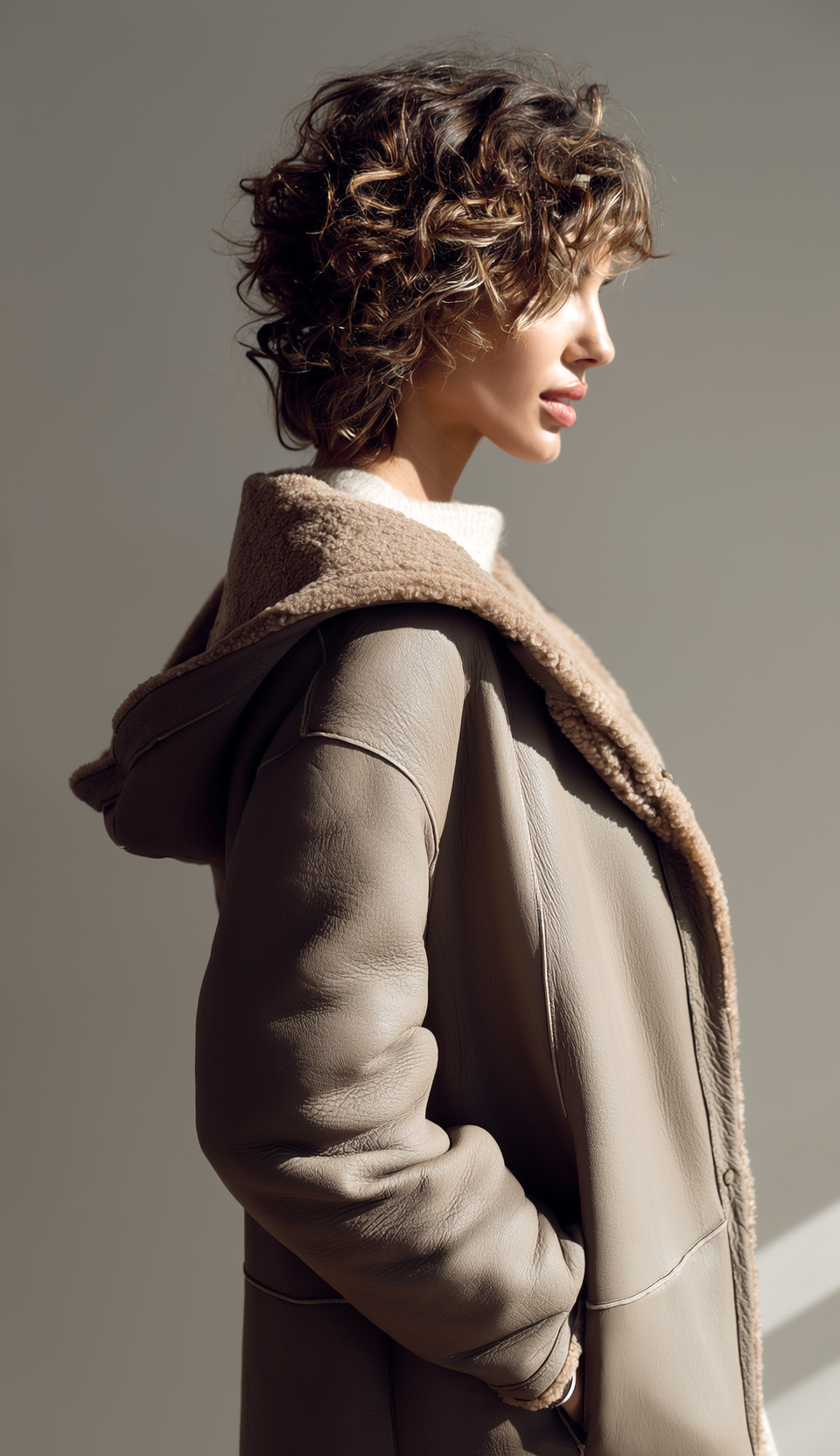 Giaccone Montone shearling reversibile cappuccio