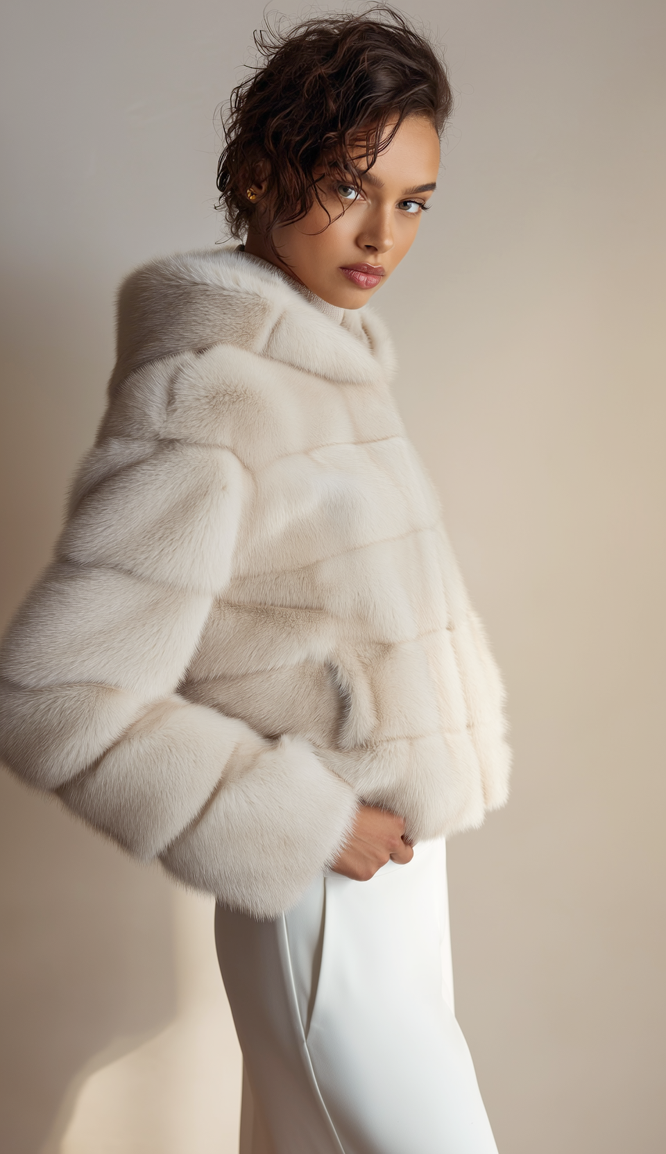 Giacca di Visone Perla con Cappuccio