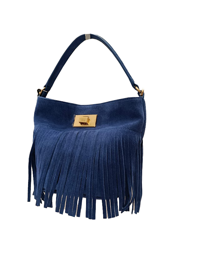Borsa Secchiello Ermanno Firenze in Suede Blu con Frange