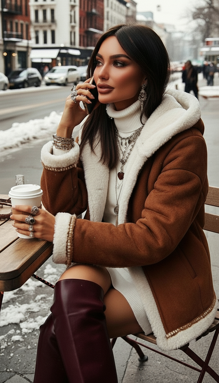 Giacca Montone shearling con Impuntura