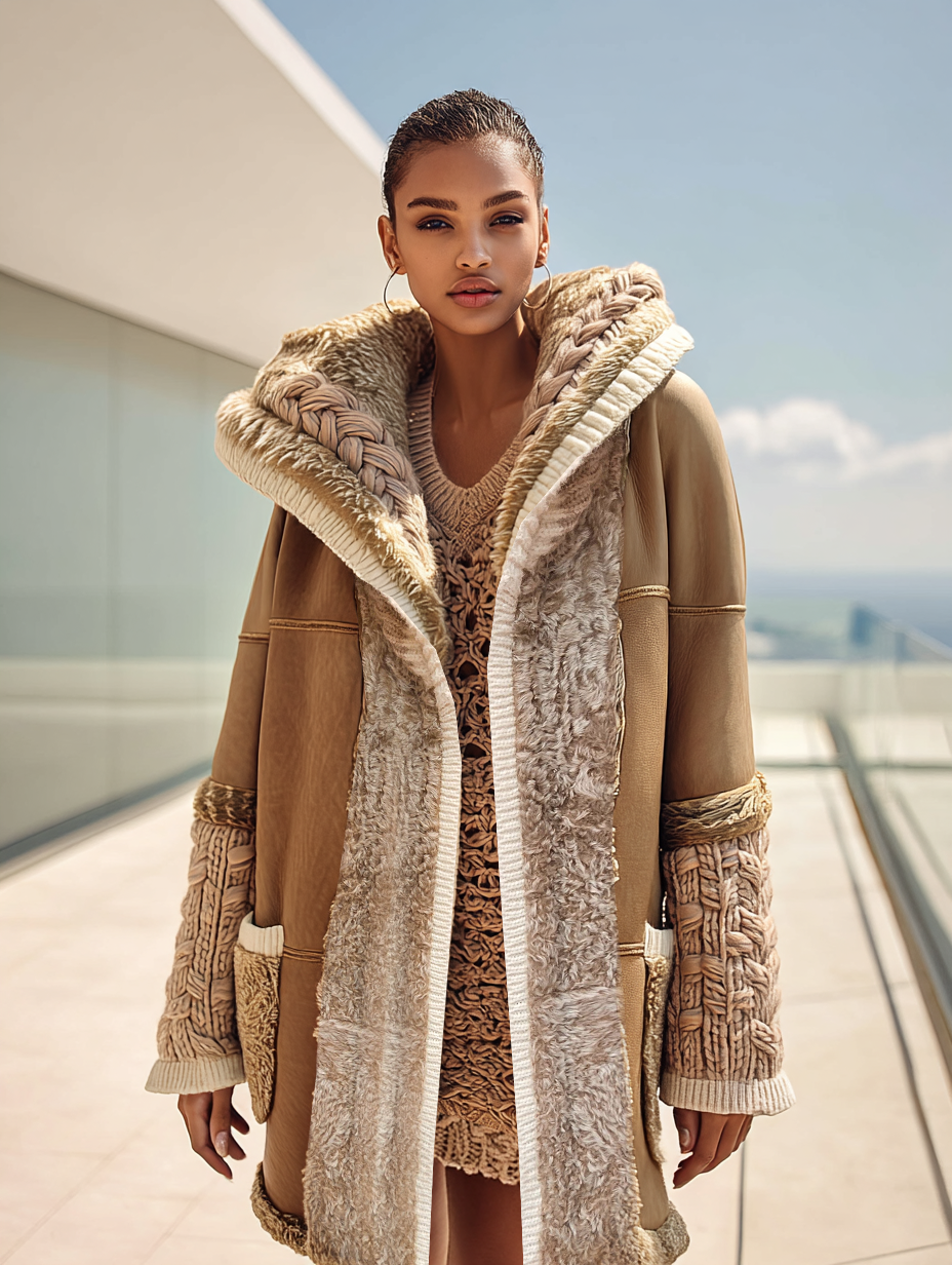 Montone shearling ricamato reversibile honey