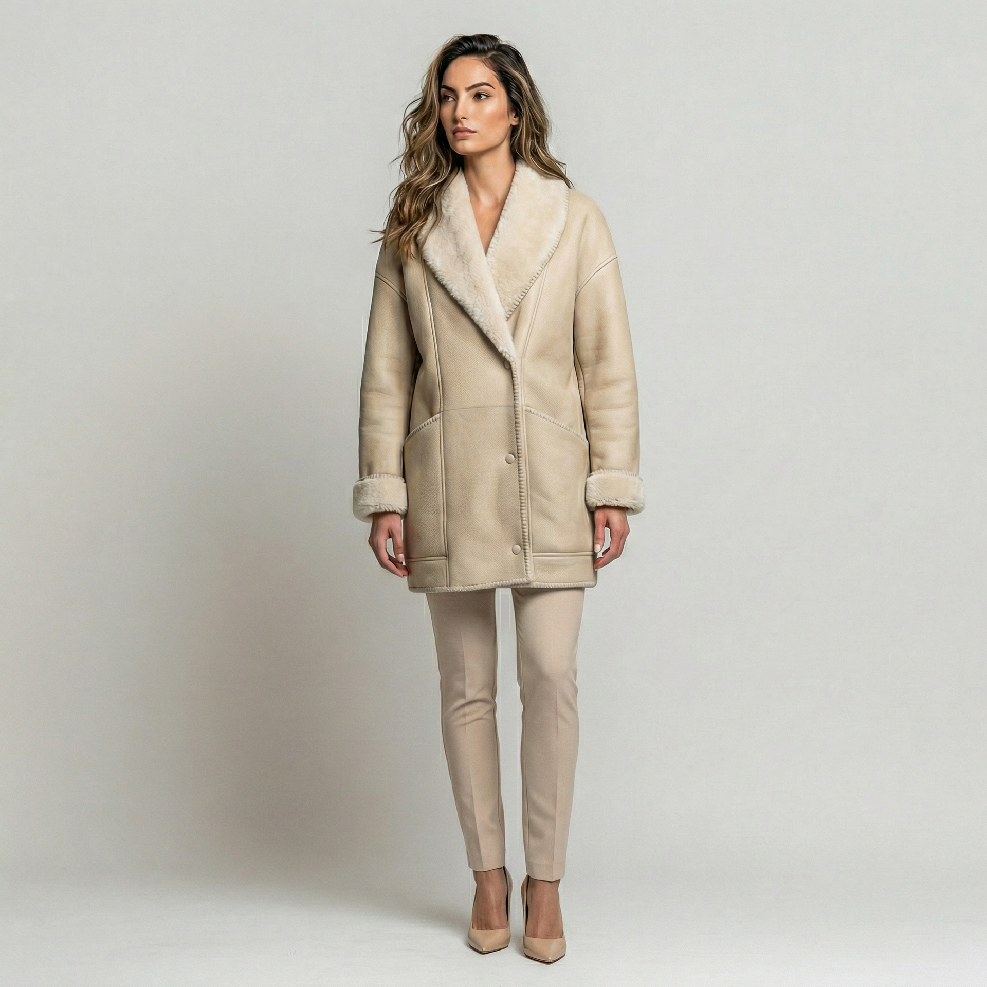 Giacca Montone Shearling Scamosciato Collo Sciallato