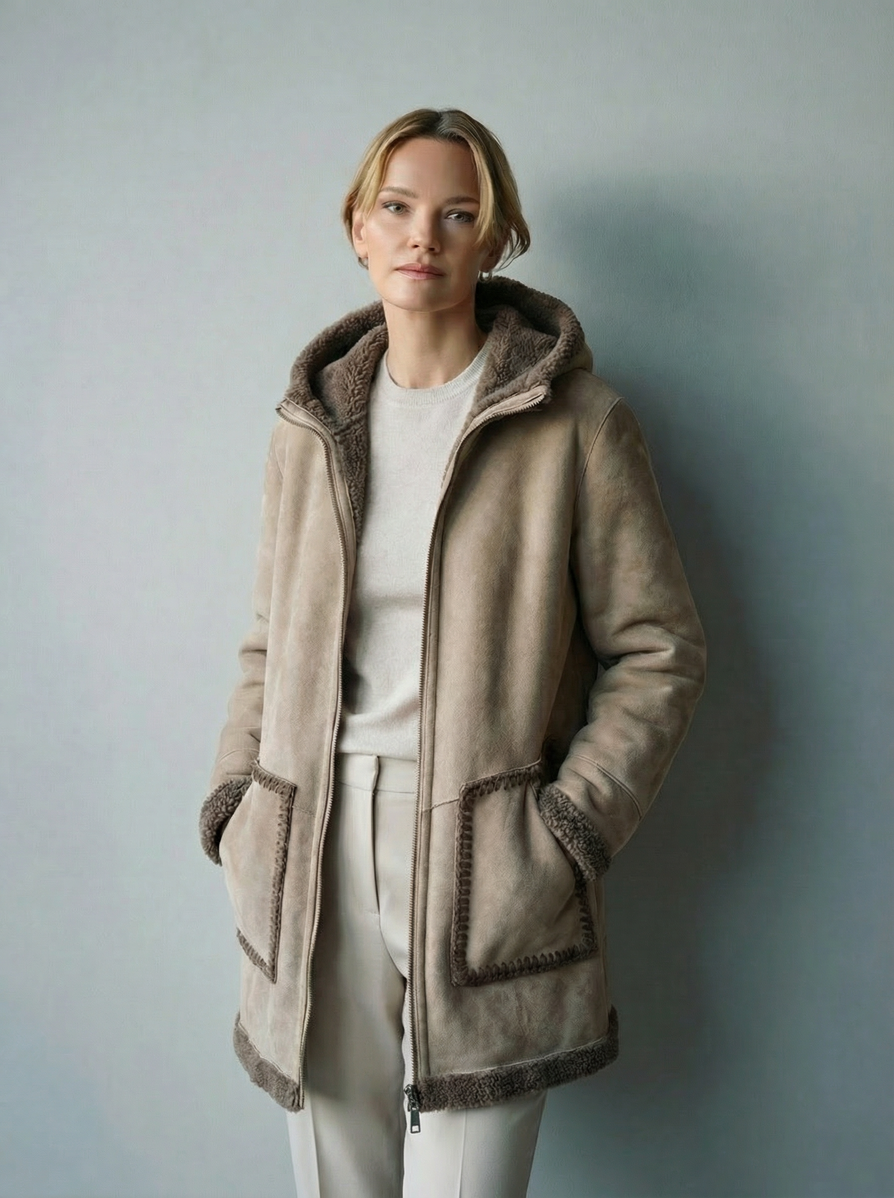 Giaccone Montone ShearlingScamosciato Reversibile Beige