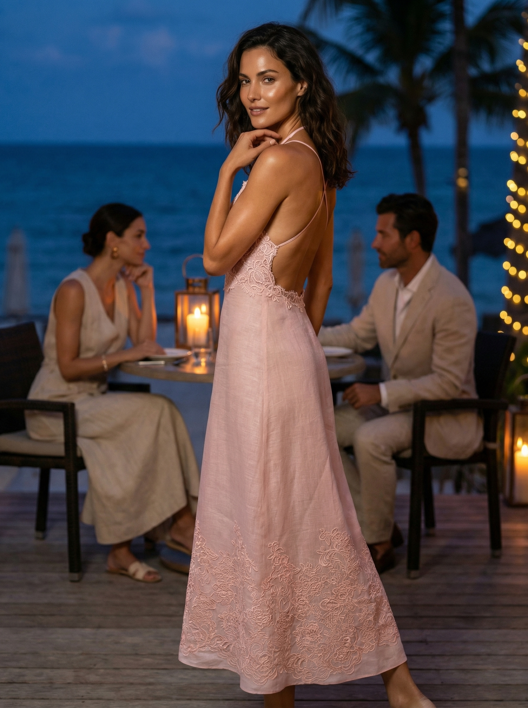 Ermanno Scervino Life: Abito Sottoveste Lungo in Lino e Pizzo