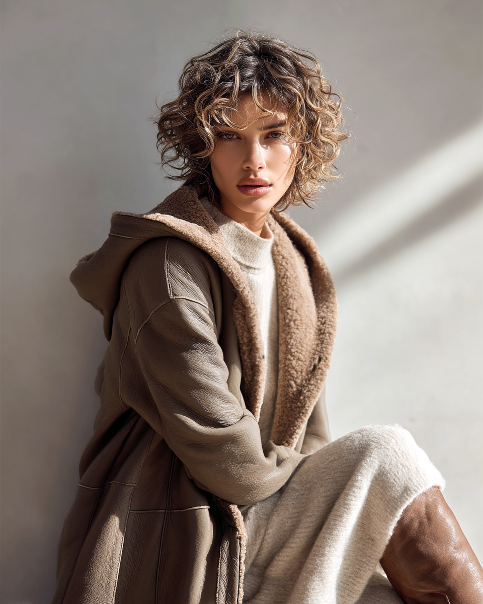 Giaccone Montone shearling reversibile cappuccio