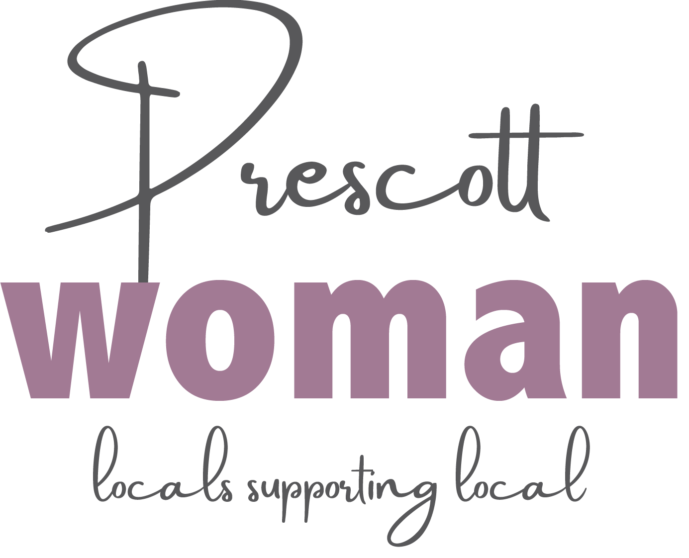 The logo for prescott woman locals supporting local is purple and black.