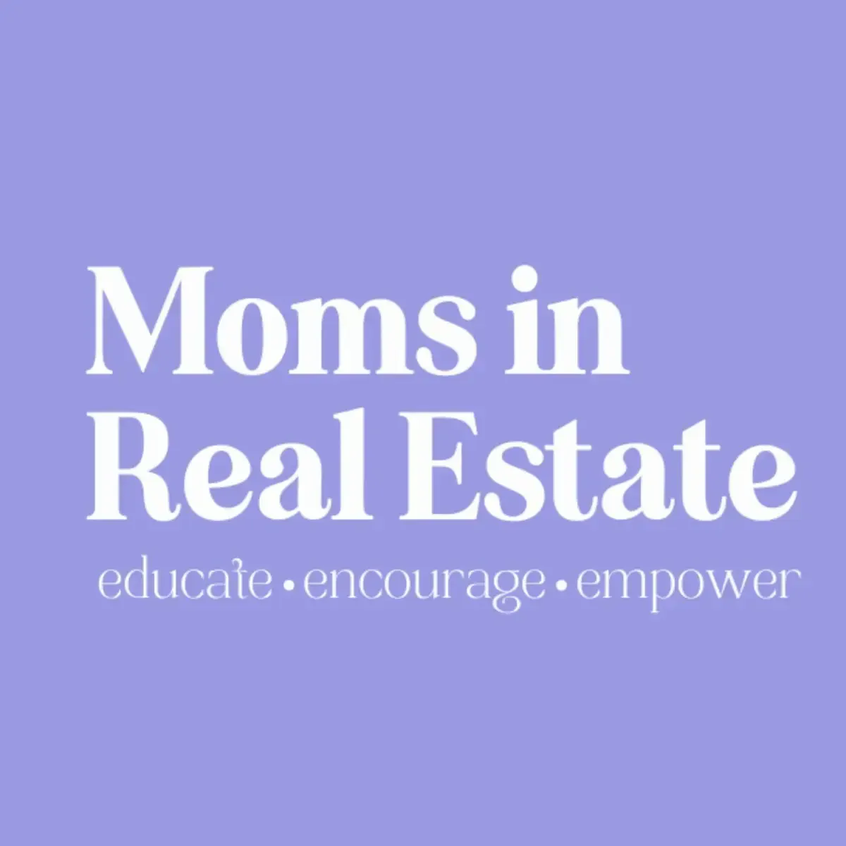 A logo for moms in real estate on a purple background