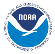 The National Oceanic and Atmospheric Administration (NOAA) logo features a white stylized gull on a blue circular background.