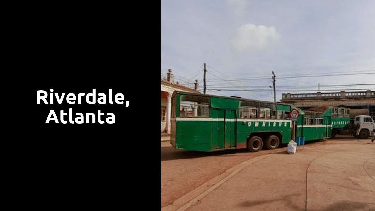 A green and black bus is parked on the side of the road in Riverdale, Atlanta.