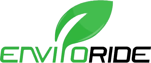 Logo with green leaf and the words "ENVIORIDE" in green and black.