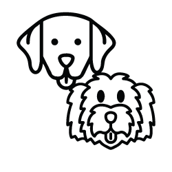 a black and white drawing of two dogs standing next to each other.