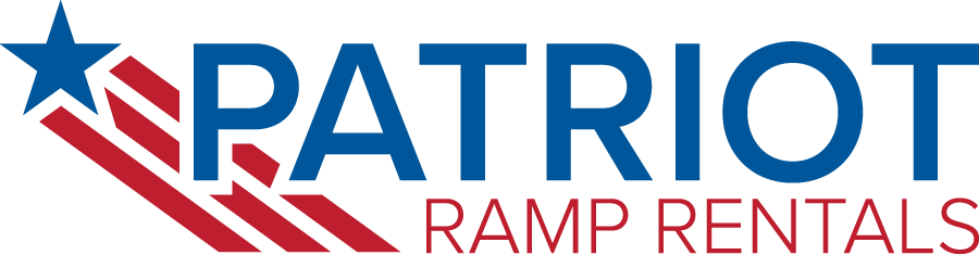 A logo for patriot ramp rentals with an american flag and a star.