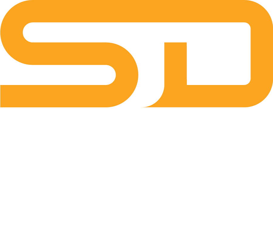 orange and white logo of speck designs