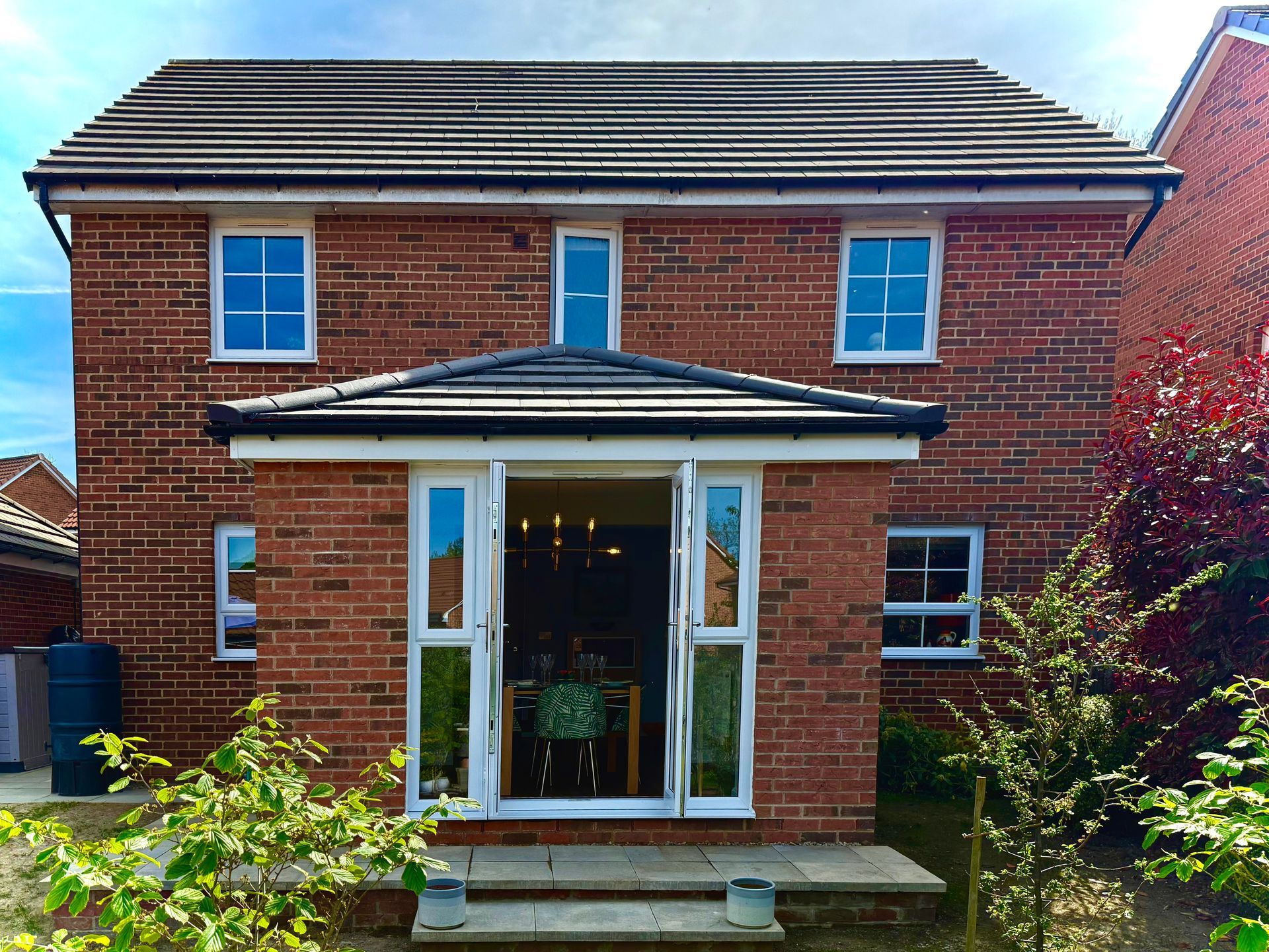 Timber frame extension in Harrogate with brick matched finish- built using modern methods of construction
