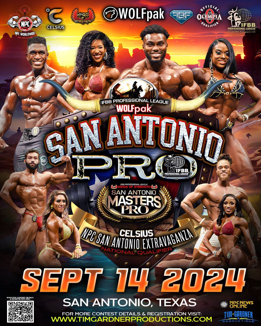 A poster for a bodybuilding competition in san antonio texas.