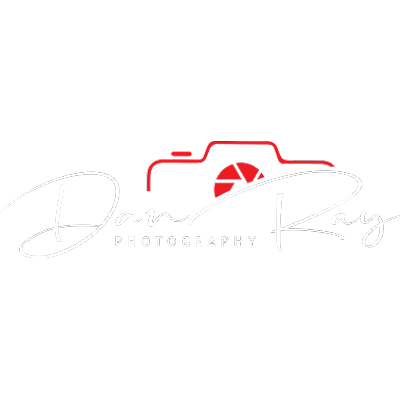 A red and white logo for a photography company.