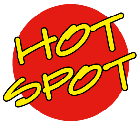 A red circle with the words hot spot in yellow letters