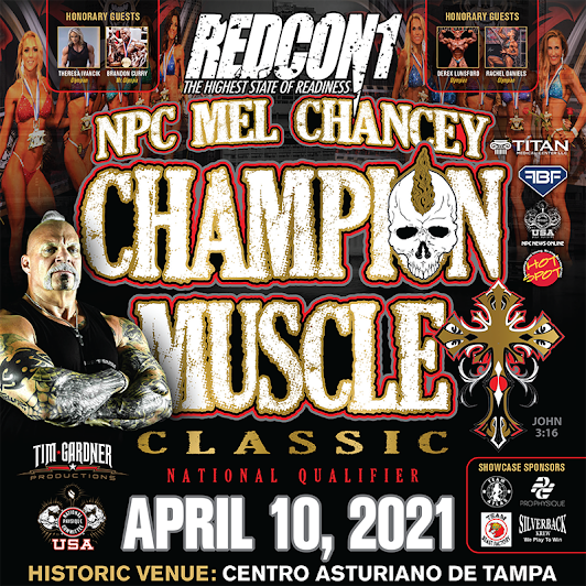 A poster for the npc mel chancey champion muscle classic