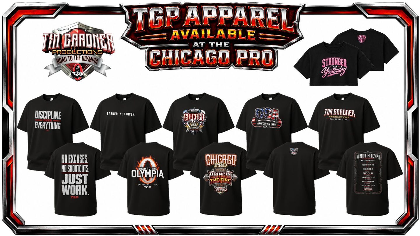 Florida Champion Threads official gear promo with bodybuilders, orange flames, and event logos