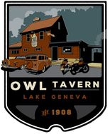 A logo for the owl tavern in lake geneva