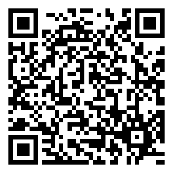 Schwarz-weißer QR-Code mit kodierten Daten für den digitalen Zugriff.