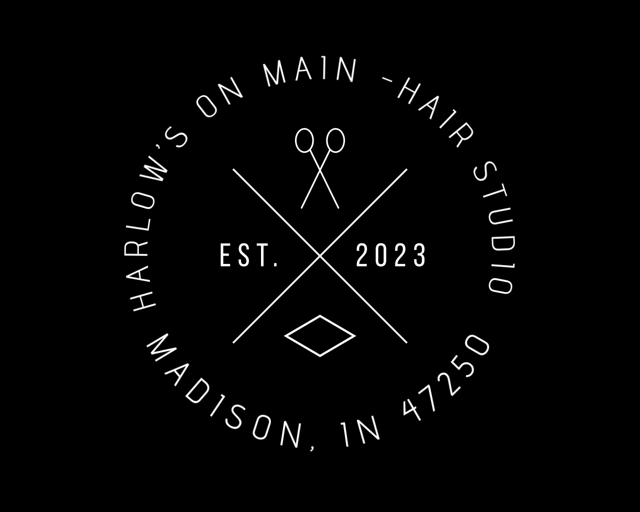 A logo for harlow 's on main hair studio in madison