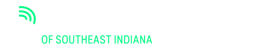 A logo for Big Brothers Big Sisters of Southeast Indiana with  green on a white background.